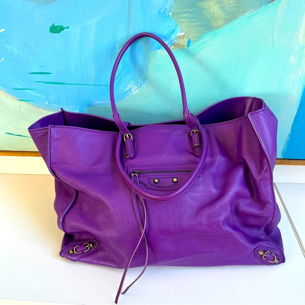 VIOLET Balenciaga Papier A4 Tote (Large) in Purple Leather